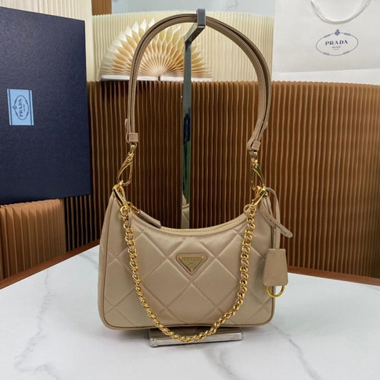 Gold Nylon Hobo Bag