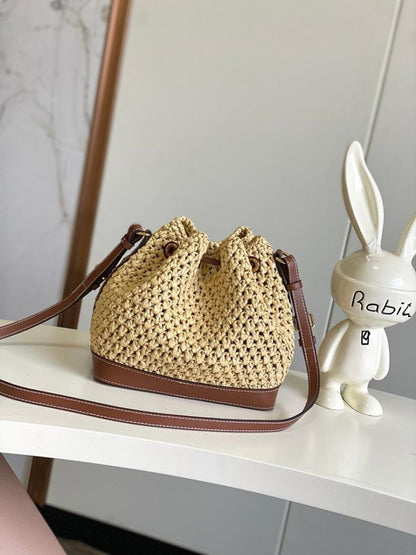 Luxury Brown Woven Raffia Bucket Bag – Special Edition