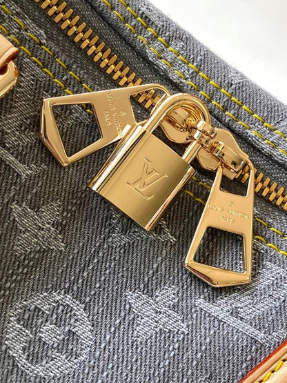 Modern Italian-Inspired Monogram Denim Shoulder Bag