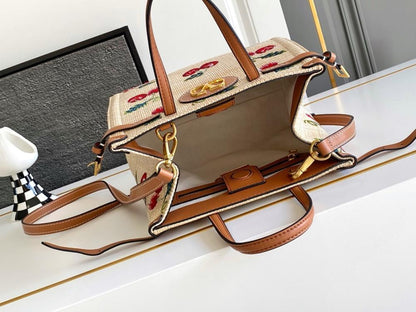 Classic Refined Brown Embroidered Leather Shoulder Bag