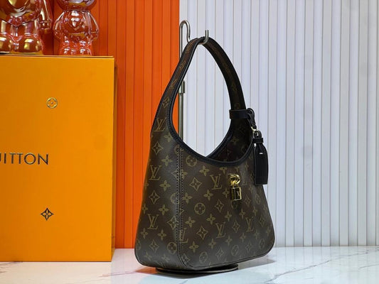 Modern Elegant Monogram Leather Hobo Bag