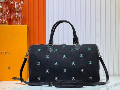 Italian-Inspired Stylish Embroidered Denim Top Handle Bag