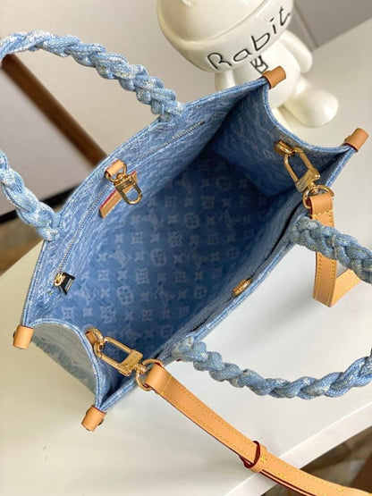 Elegant Stylish Blue Woven Denim Shoulder Bag