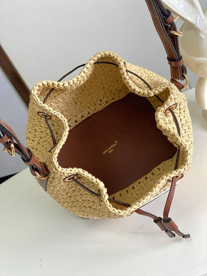 Luxury Brown Woven Raffia Bucket Bag – Special Edition