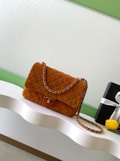 Classic Gold Suede Shoulder Bag