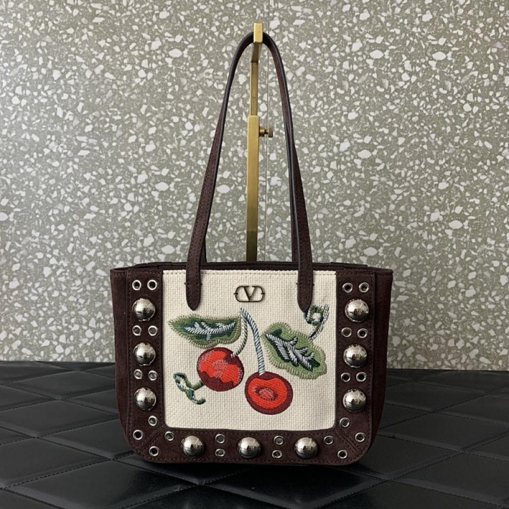 Embroidered Leather Top Handle Bag