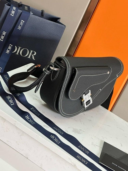 Saddle Black Printed Calfskin Crossbody Bag
