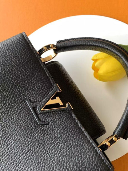 Gold Leather Top Handle Bag