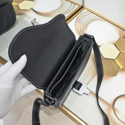 Stylish Refined Black Calfskin Shoulder Bag