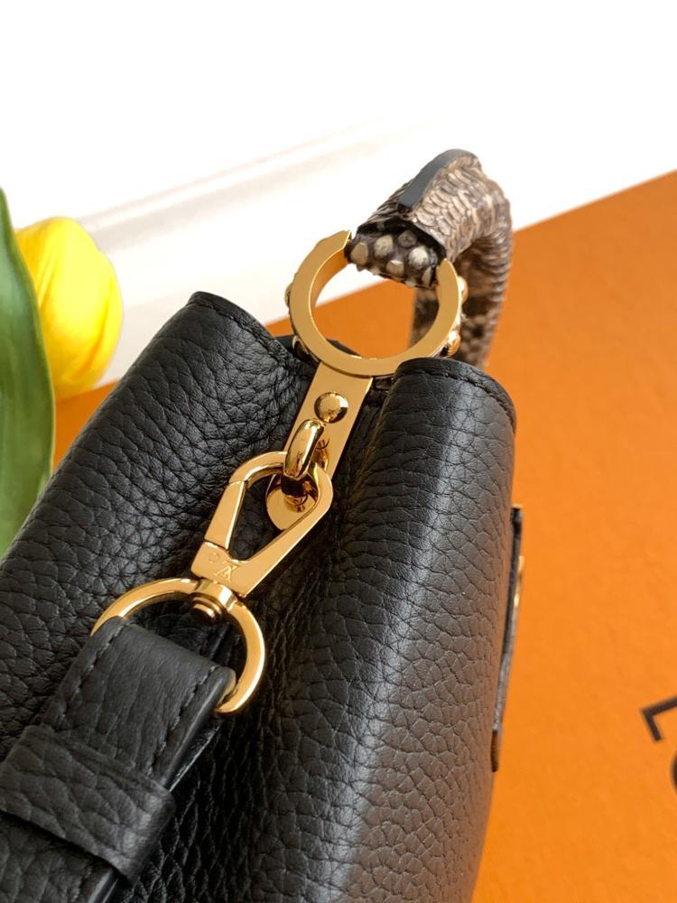 Capucines Mini in Black Taurillon Leather with Python Trim