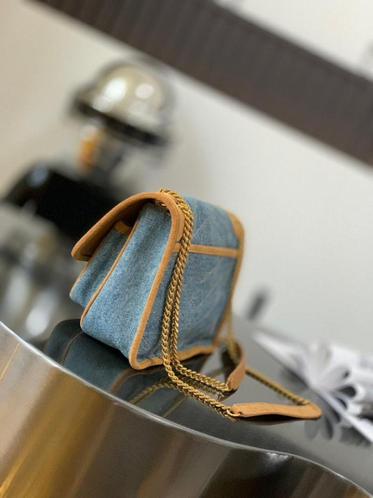 Italian-Inspired Stylish Gold Denim Crossbody Bag