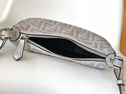 Silver Crystal-Embellished Top Handle Bag
