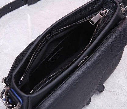 Stylish Refined Black Quilted Calfskin Crossbody Bag