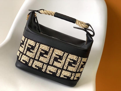 Gold Woven Leather Top Handle Bag