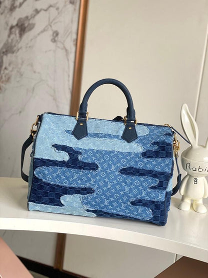 Speedy Gold Patchwork Leather Shoulder Bag