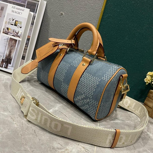 Classic Elegant Red Denim Top Handle Bag