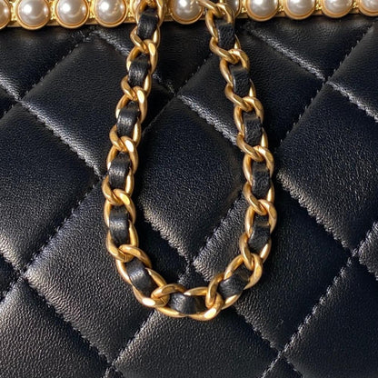 Gold Studded Leather Top Handle Bag