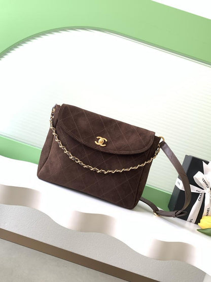 Gold Suede Shoulder Bag