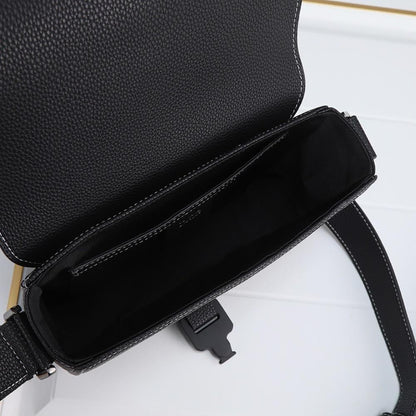 Modern Italian-Inspired Black Printed Calfskin Shoulder Bag