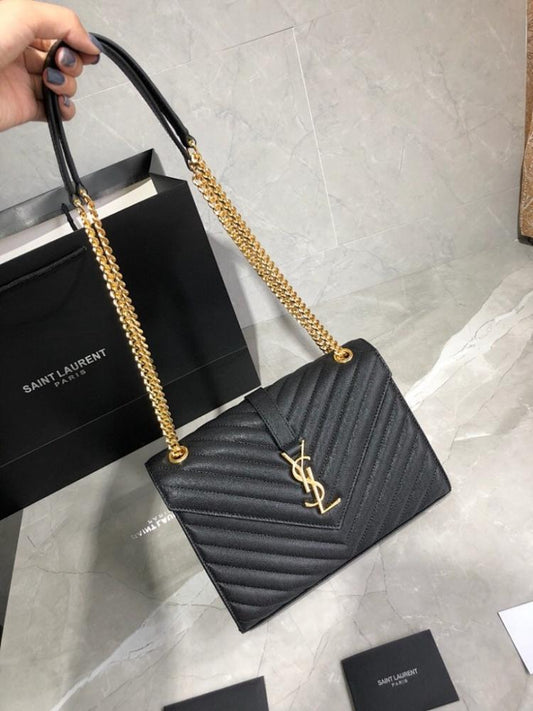 Modern Refined Black Leather Shoulder Bag