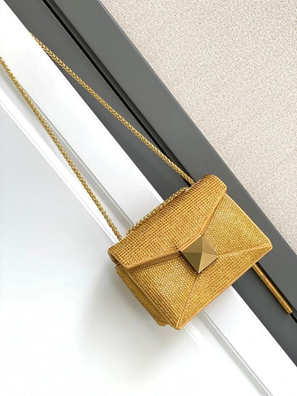 Modern Stylish Crystal-Embellished Lambskin Shoulder Bag