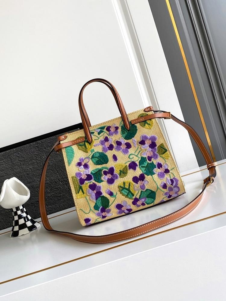 Modern Italian-Inspired Brown Embroidered Leather Top Handle Bag