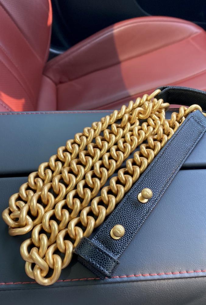 Gold Leather Top Handle Bag
