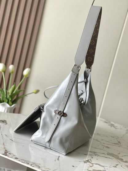 Italian-Inspired Elegant Grey Leather Top Handle Bag