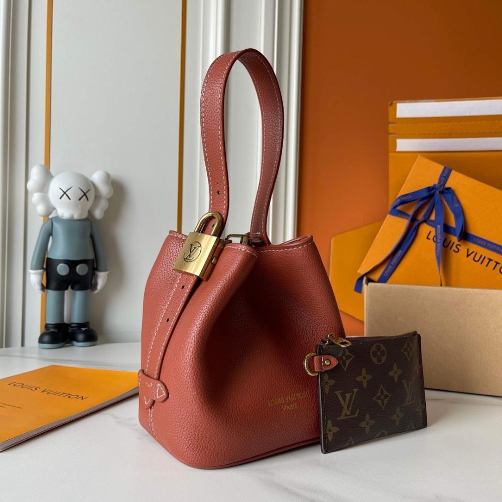 Classic Elegant Monogram Leather Bucket Bag