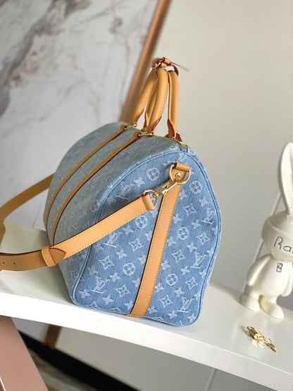 Luxury Refined Blue Leather Travel Bag