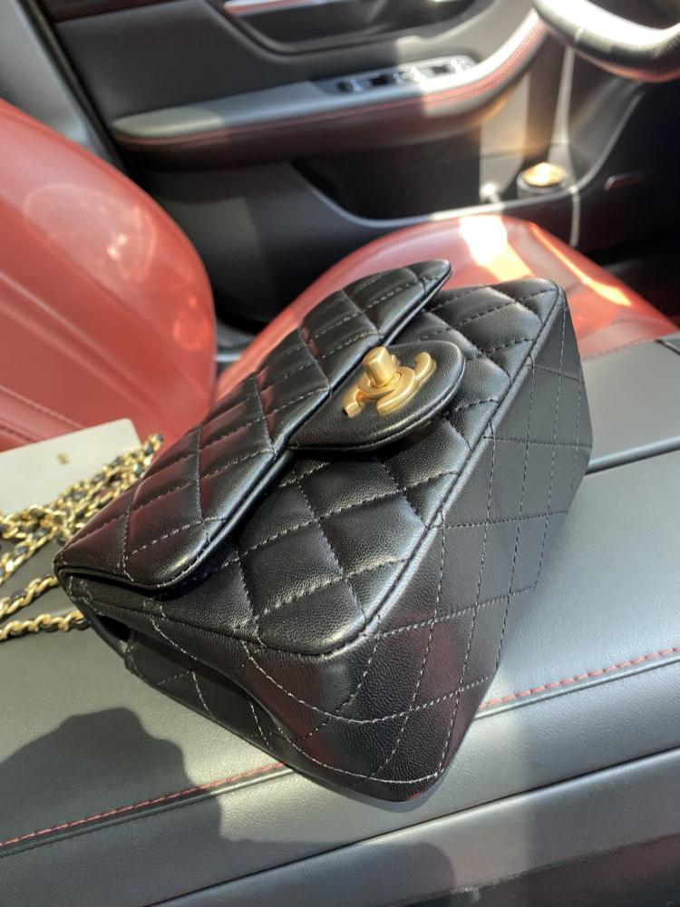 Gold Lambskin Top Handle Bag