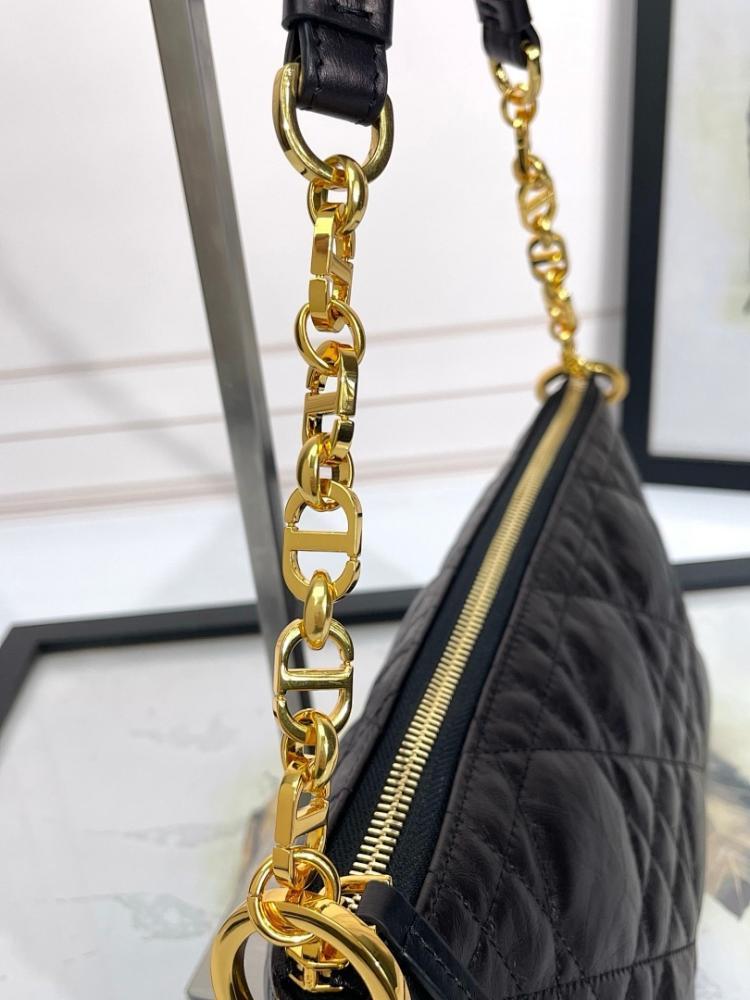 Luxury Refined Black Quilted Calfskin Shoulder Bag