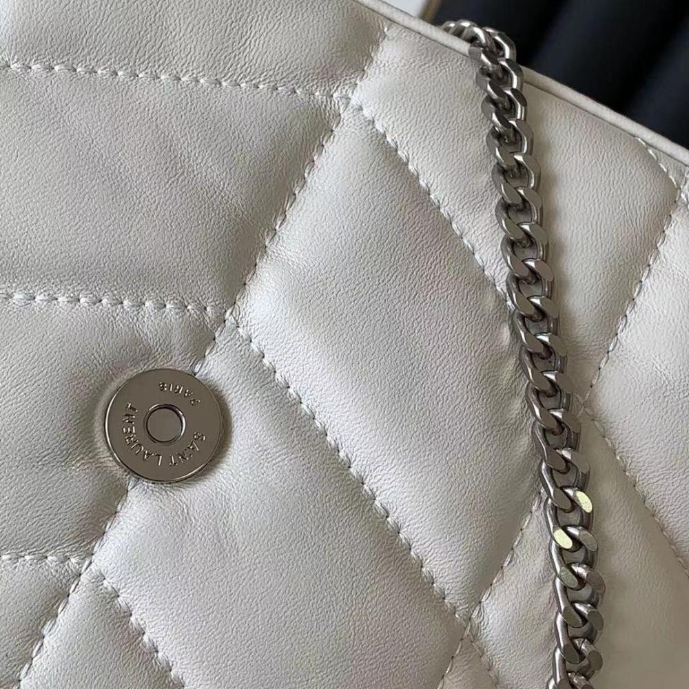 Modern Elegant Silver Quilted Lambskin Top Handle Bag