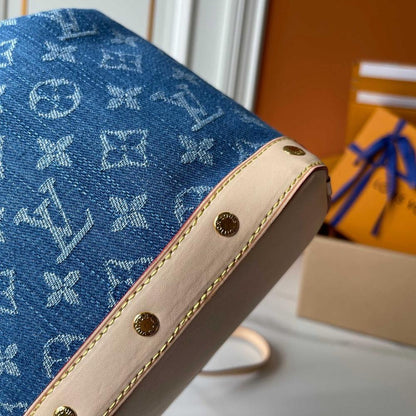 Modern Italian-Inspired Embroidered Denim Bucket Bag