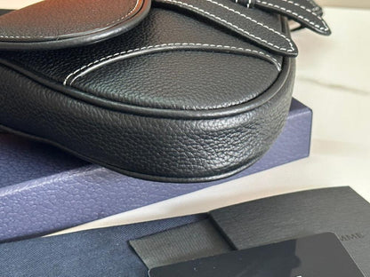 Elegant Refined Black Calfskin Shoulder Bag
