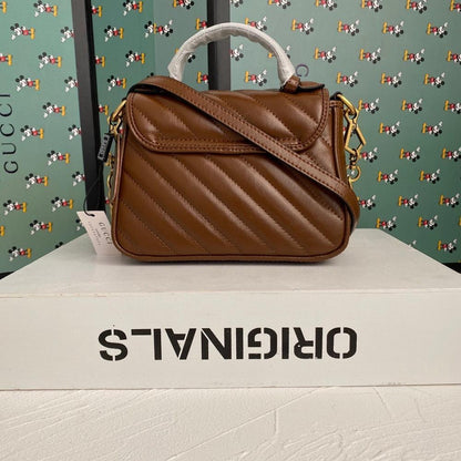 Alma Brown Quilted Leather Top Handle Bag