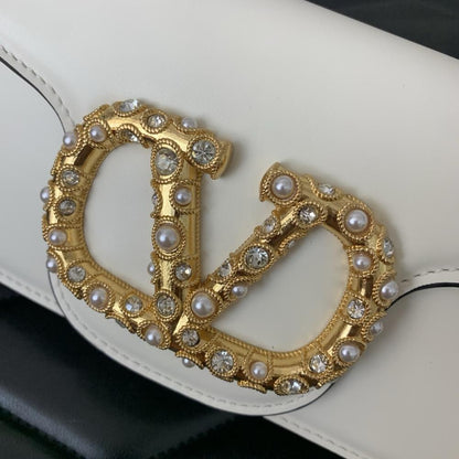 Crystal-Embellished Calfskin Top Handle Bag