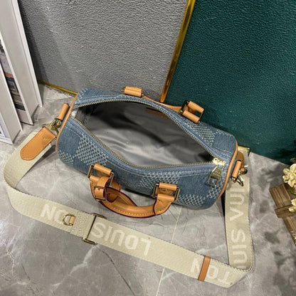 Classic Elegant Red Denim Top Handle Bag