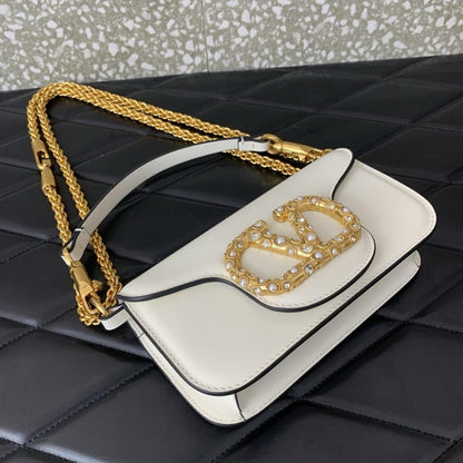 Crystal-Embellished Calfskin Top Handle Bag
