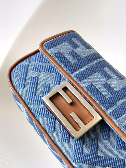 Embroidered Denim Top Handle Bag