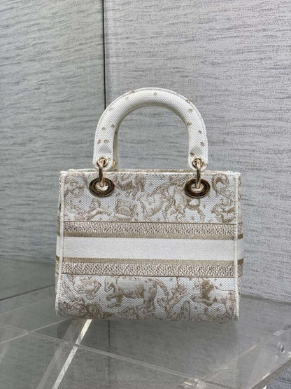 Gold Embroidered Top Handle Bag