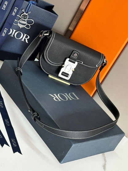 Saddle Grey Calfskin Shoulder Bag