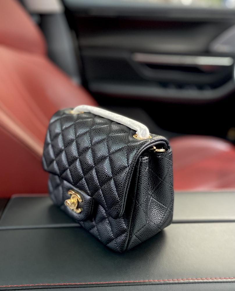 Classic Gold Leather Top Handle Bag