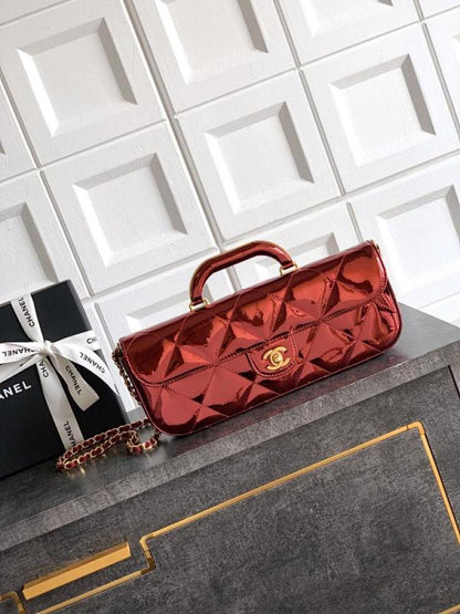 Gold Leather Top Handle Bag