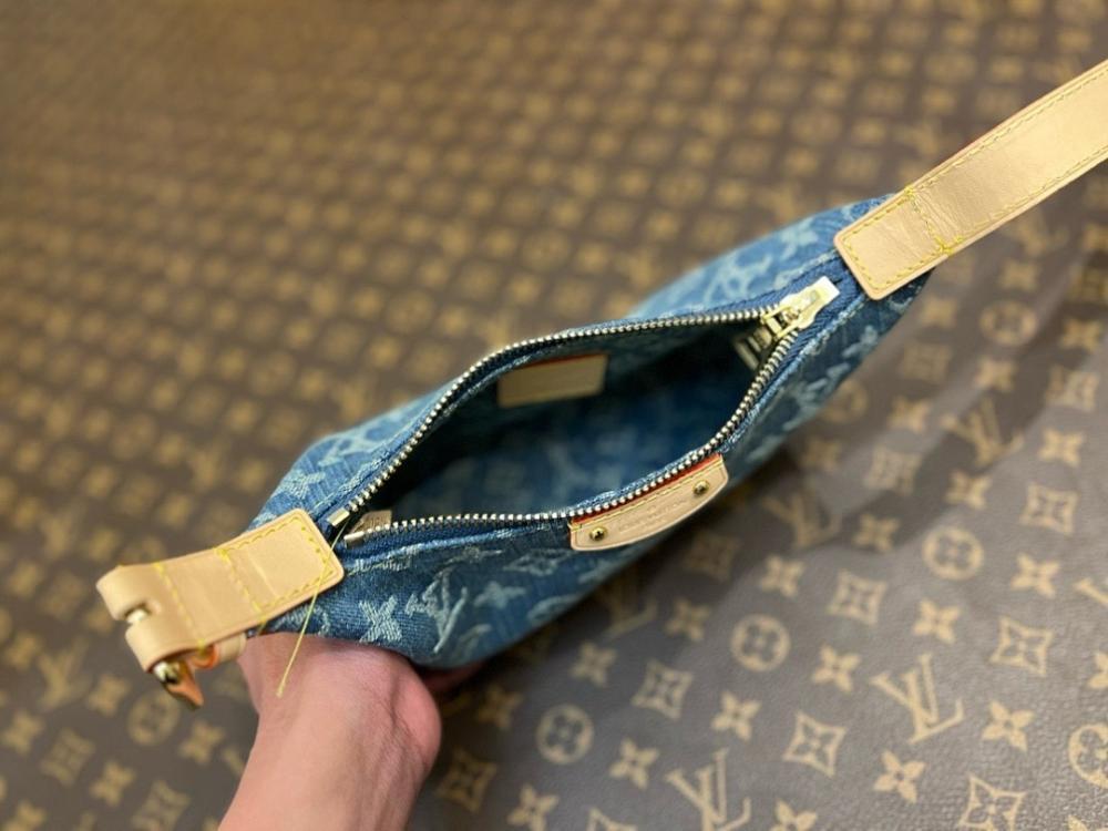Modern Blue Embroidered Denim Shoulder Bag