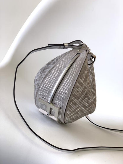 Silver Crystal-Embellished Top Handle Bag