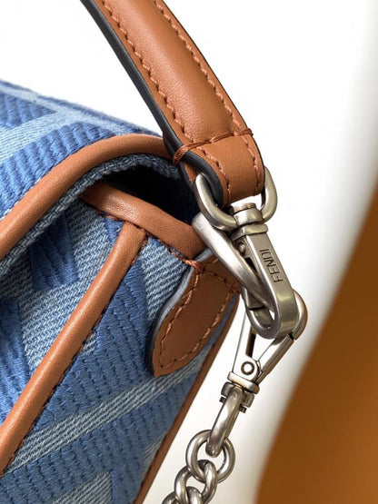 Embroidered Denim Top Handle Bag