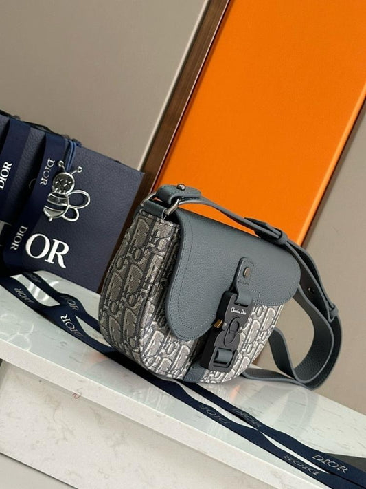 Saddle Grey Calfskin Crossbody Bag