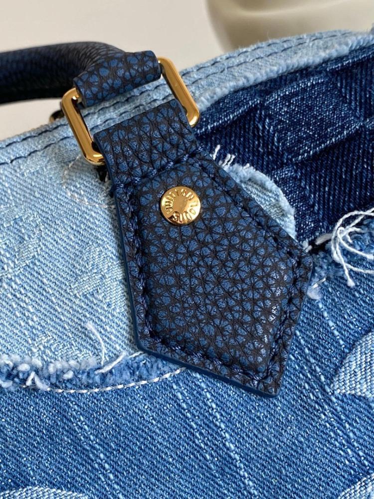 Elegant Refined Monogram Denim Top Handle Bag