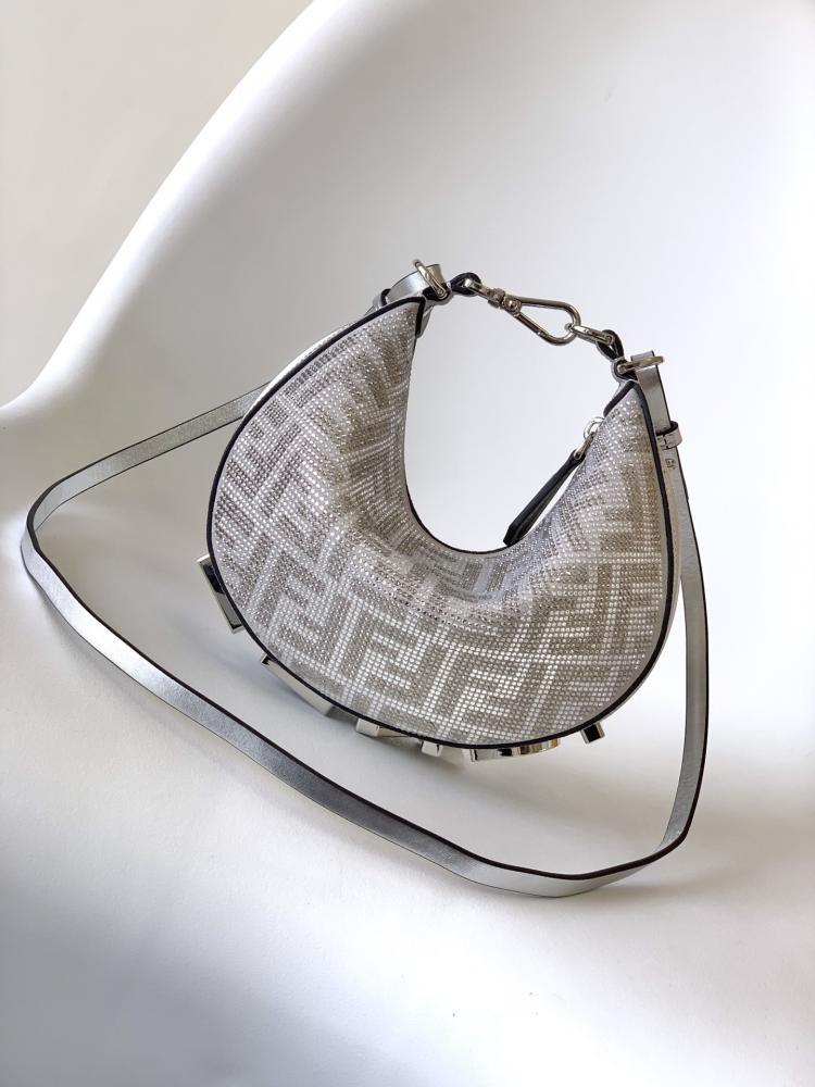 Silver Crystal-Embellished Top Handle Bag